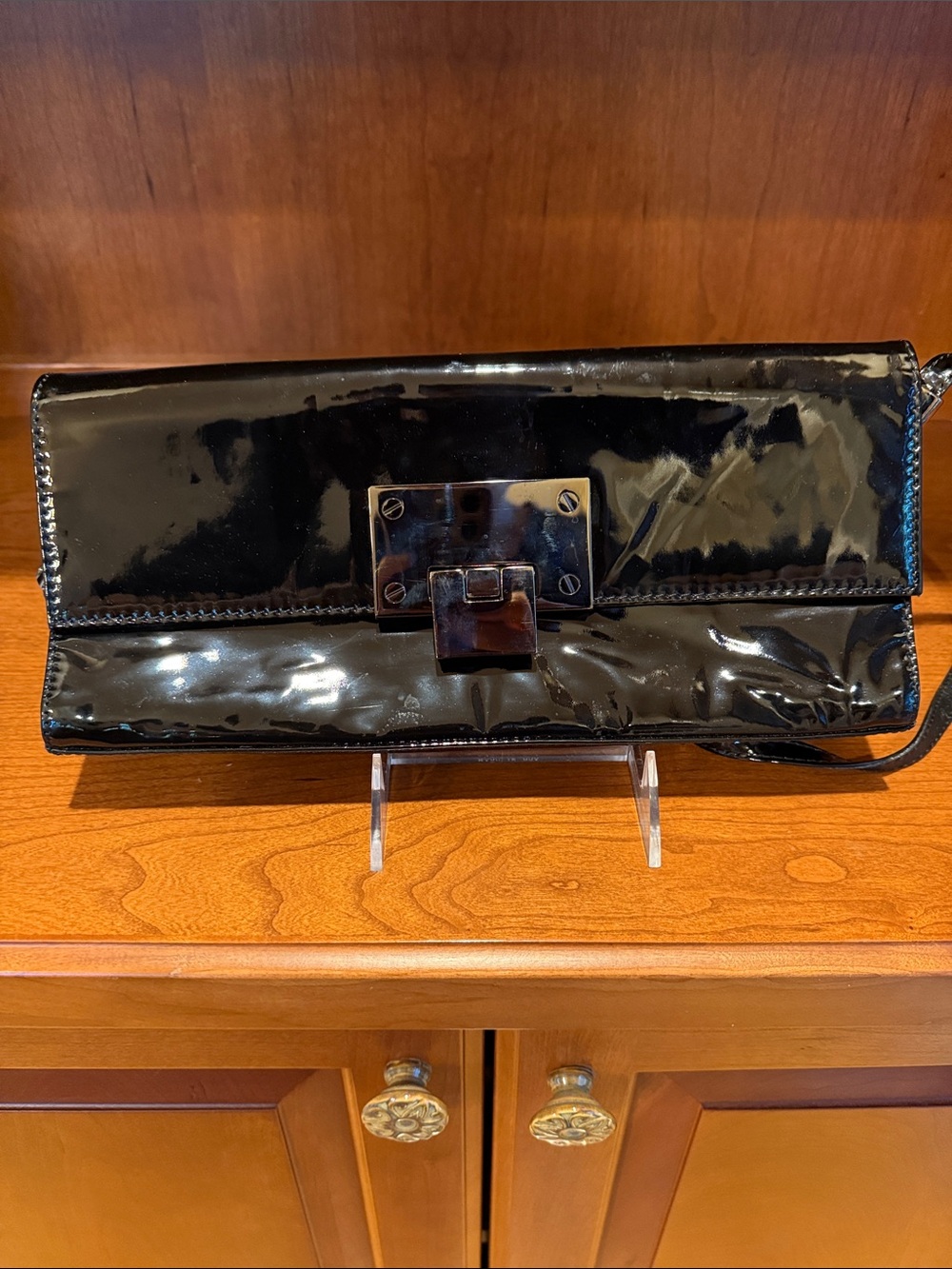Black Patent Leather Clutch with Metal Turn-Lock